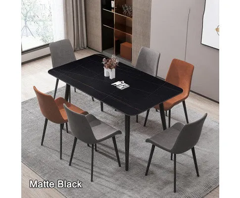 120x60cm Matte Black Minimalist Slate Kitchen Dining Table Marble Lunch Dinner Table Solid Metal Legs