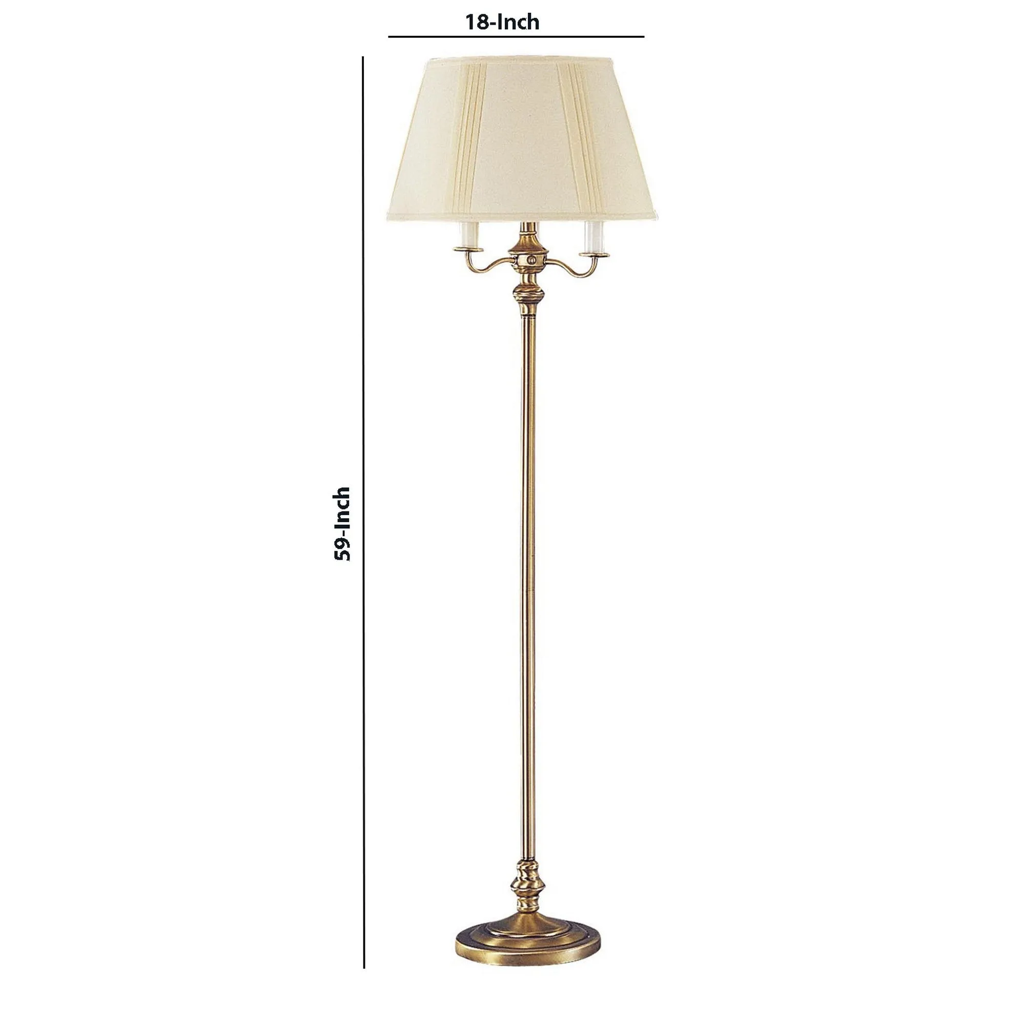 150 Watt 6 Way Metal Floor Lamp With Fabric Tapered Shade, Gold By Benzara