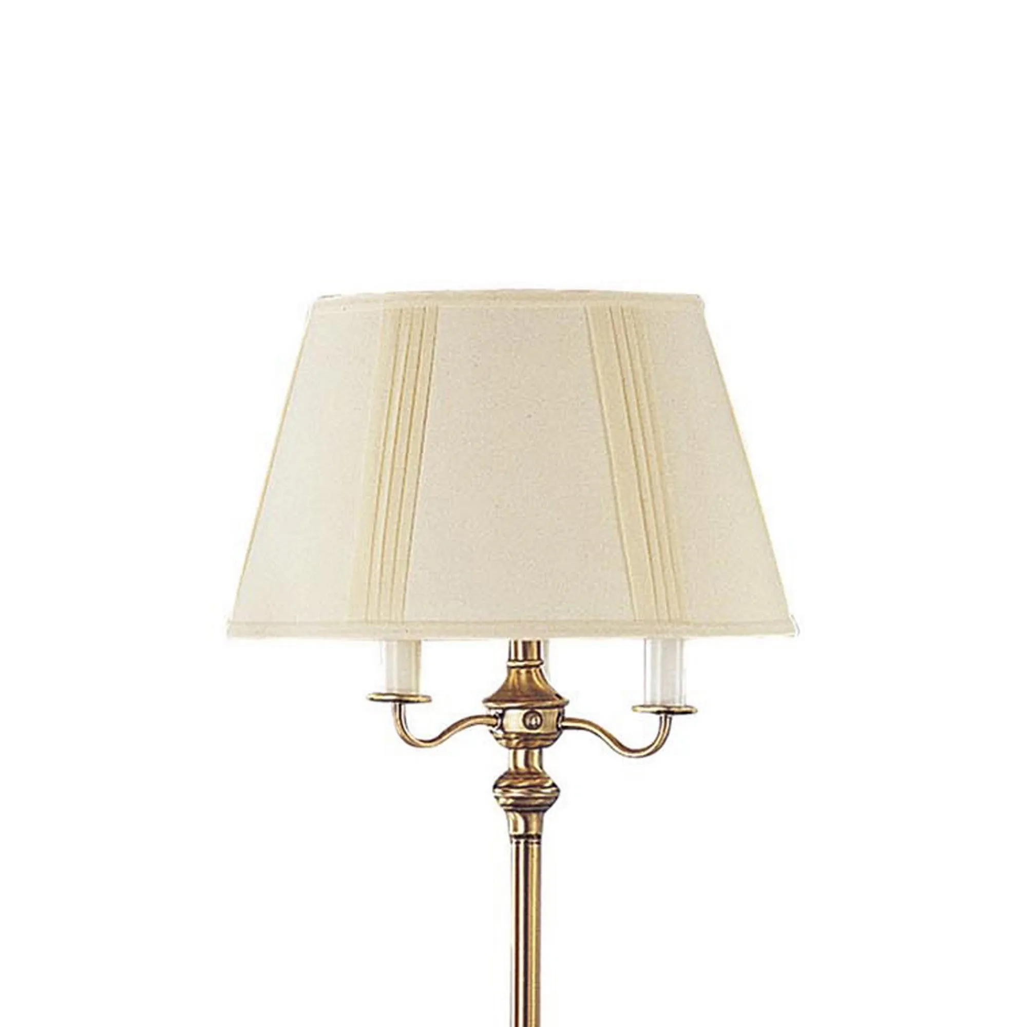 150 Watt 6 Way Metal Floor Lamp With Fabric Tapered Shade, Gold By Benzara