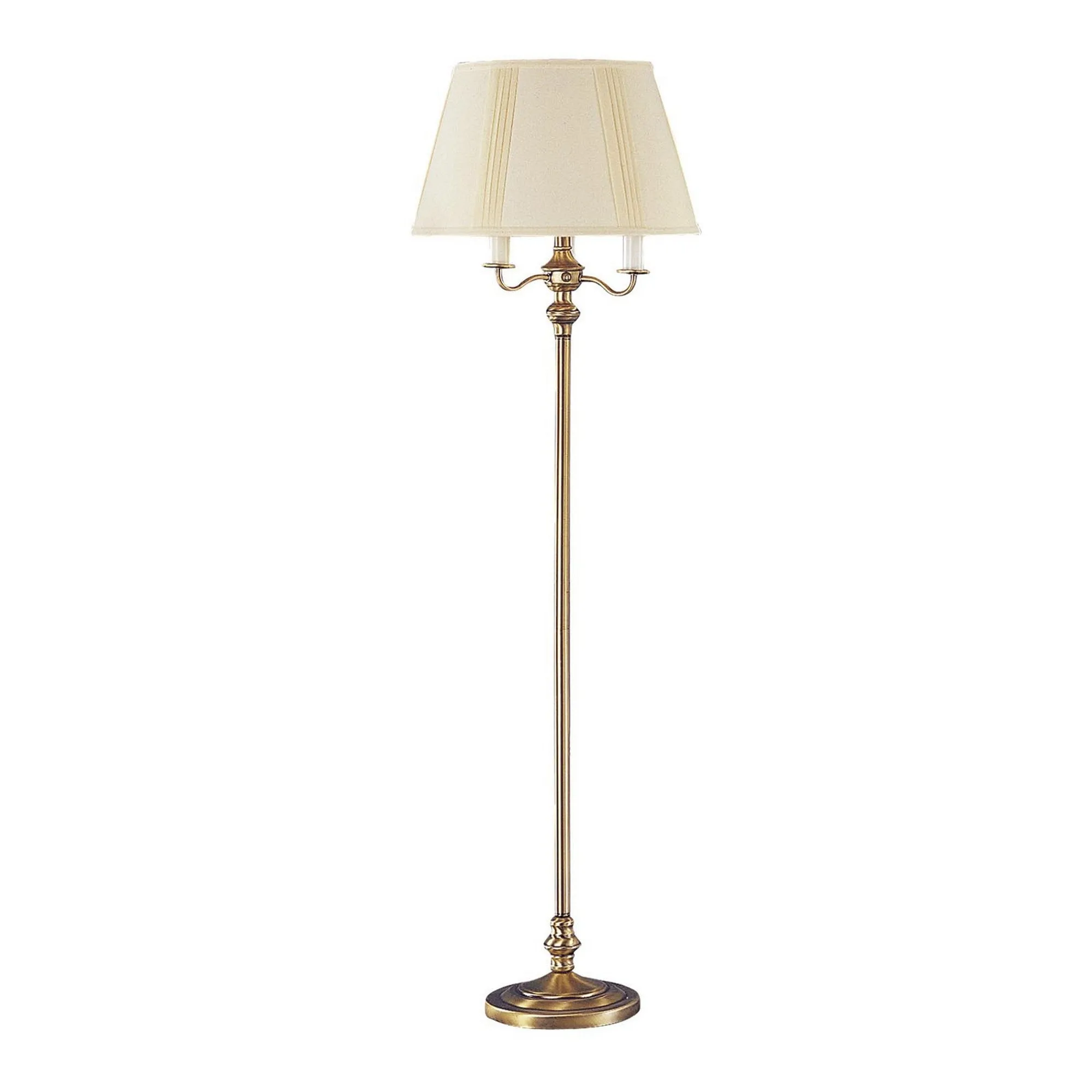 150 Watt 6 Way Metal Floor Lamp With Fabric Tapered Shade, Gold By Benzara