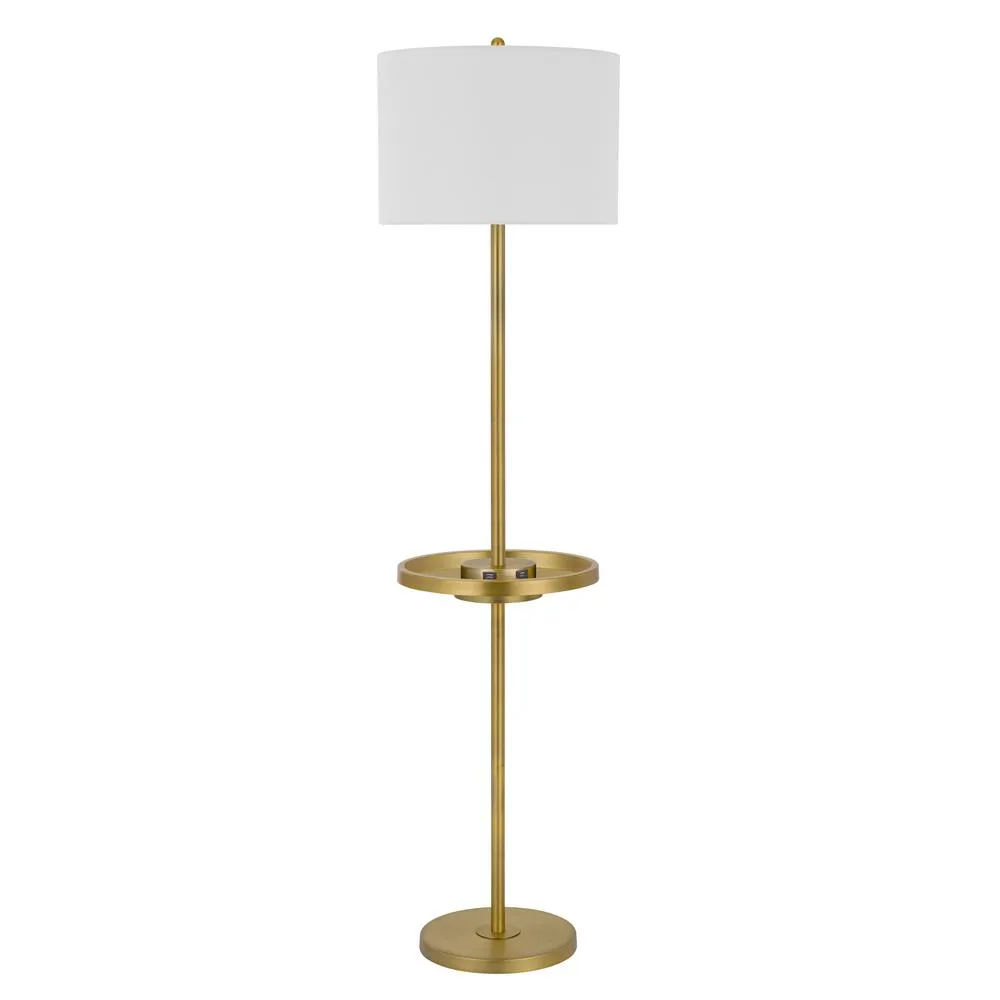 150W 3 Way Crofton Metal Floor Lamp With Centered Metal Tray Table With 2 Usb Charging Ports And Weighted Metal Base, Antique Brass By Cal Lighting