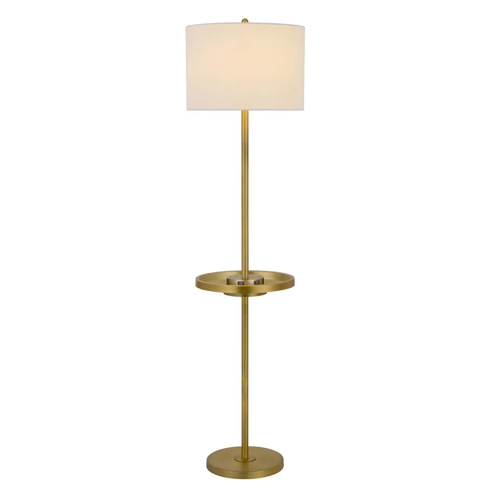 150W 3 Way Crofton Metal Floor Lamp With Centered Metal Tray Table With 2 Usb Charging Ports And Weighted Metal Base, Antique Brass By Cal Lighting