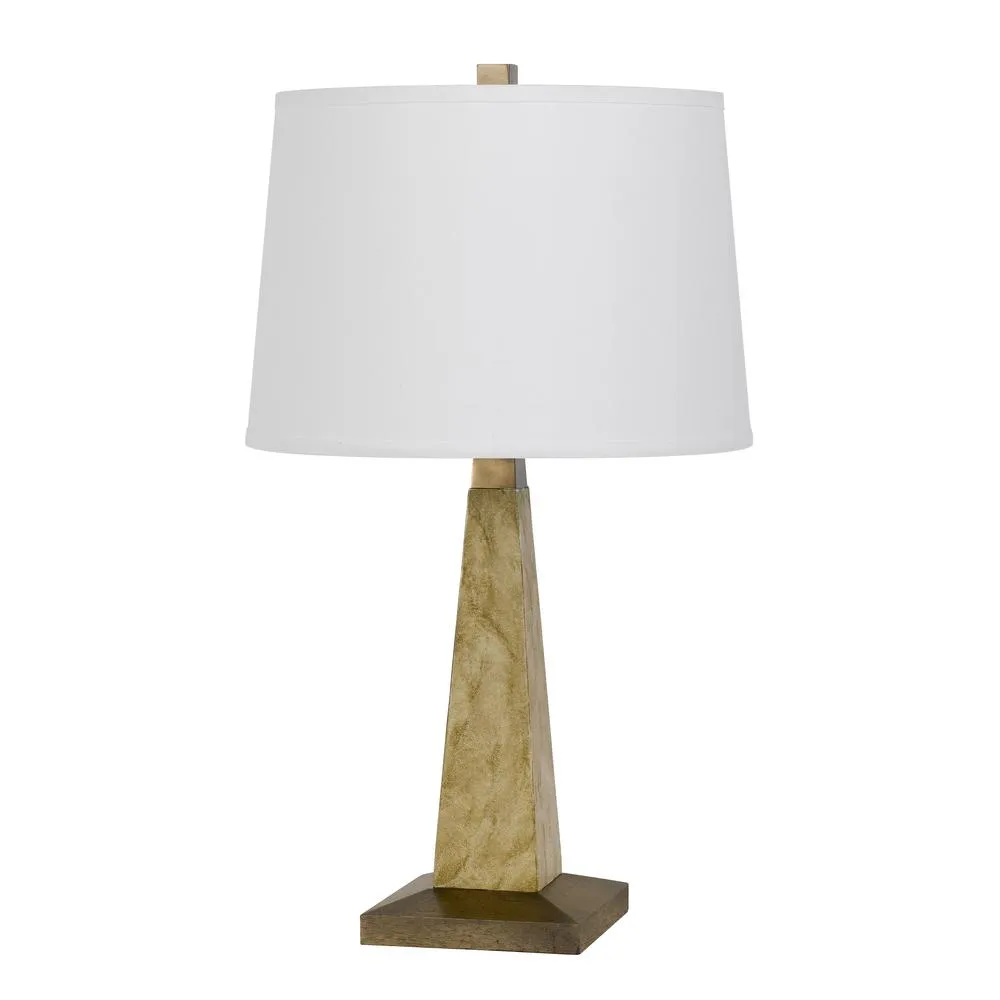 150W 3 Way Ravenna Resin Pyramid Design Table Lamp With Hardback Taper Fabric Drum Shade, Earth By Cal Lighting