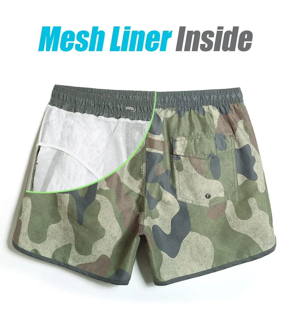 4.5 Inch Inseam Vintage Camo Swim Trunks