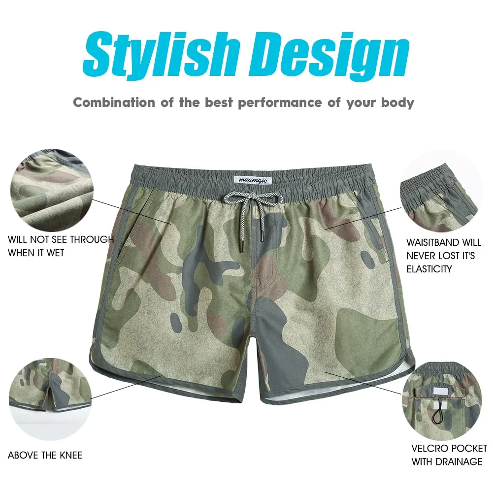 4.5 Inch Inseam Vintage Camo Swim Trunks