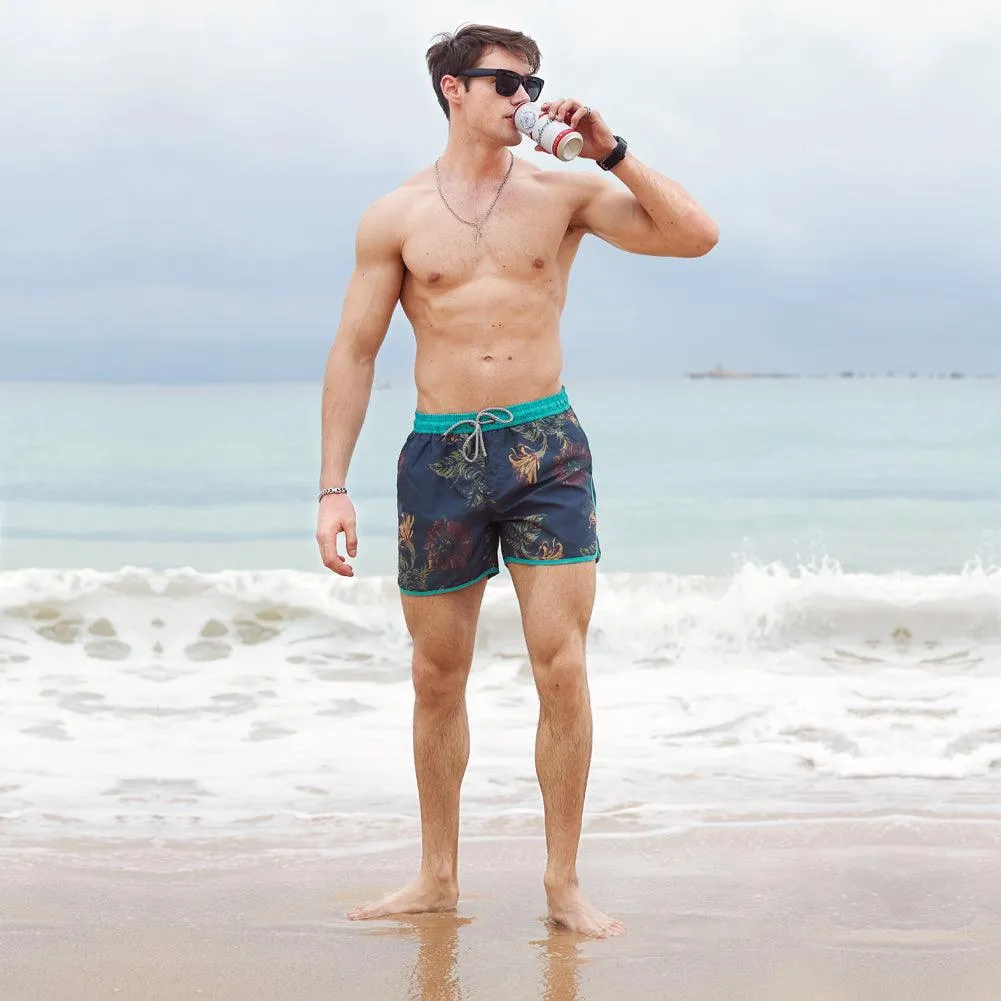 4.5 Inch Inseam Vintage Leaf Swim Trunks