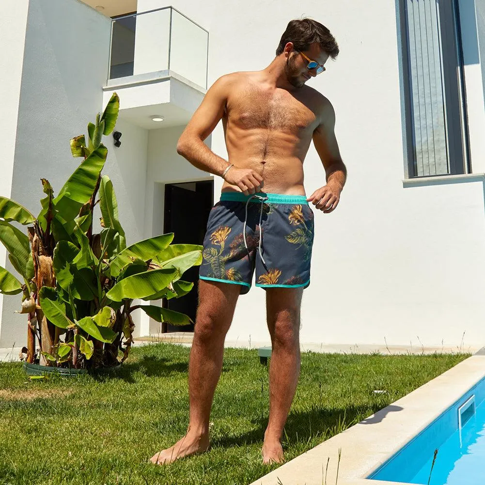 4.5 Inch Inseam Vintage Leaf Swim Trunks