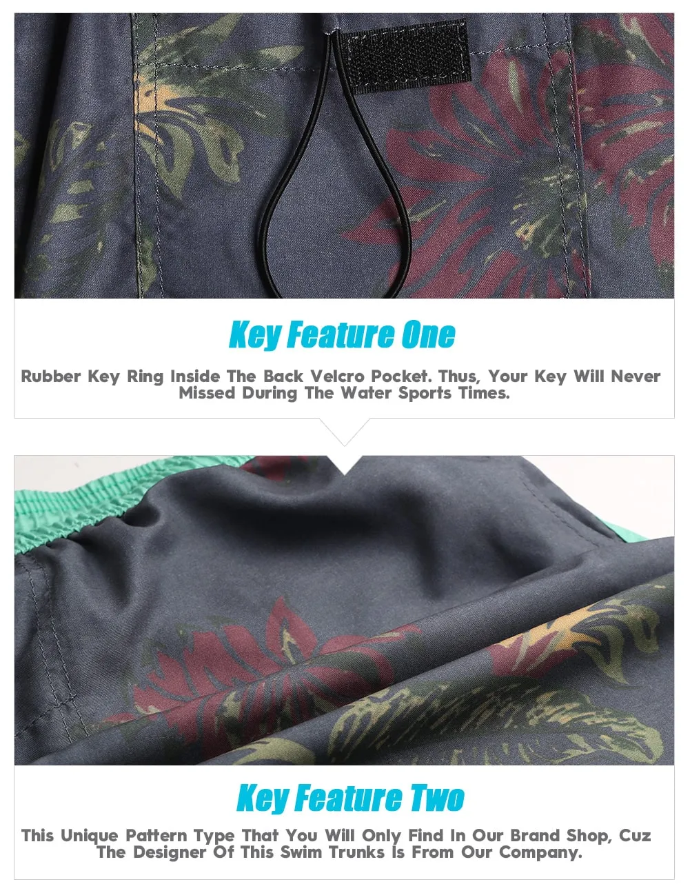 4.5 Inch Inseam Vintage Leaf Swim Trunks