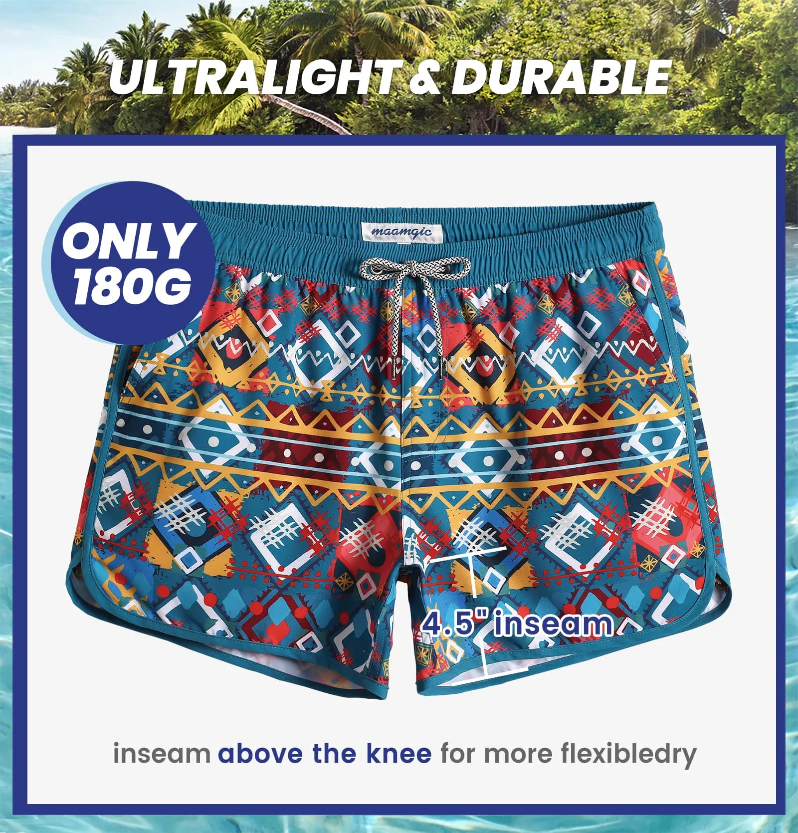 4.5 Inch Inseam Vintage Stretch Bohemian Rhombus Swim Trunks