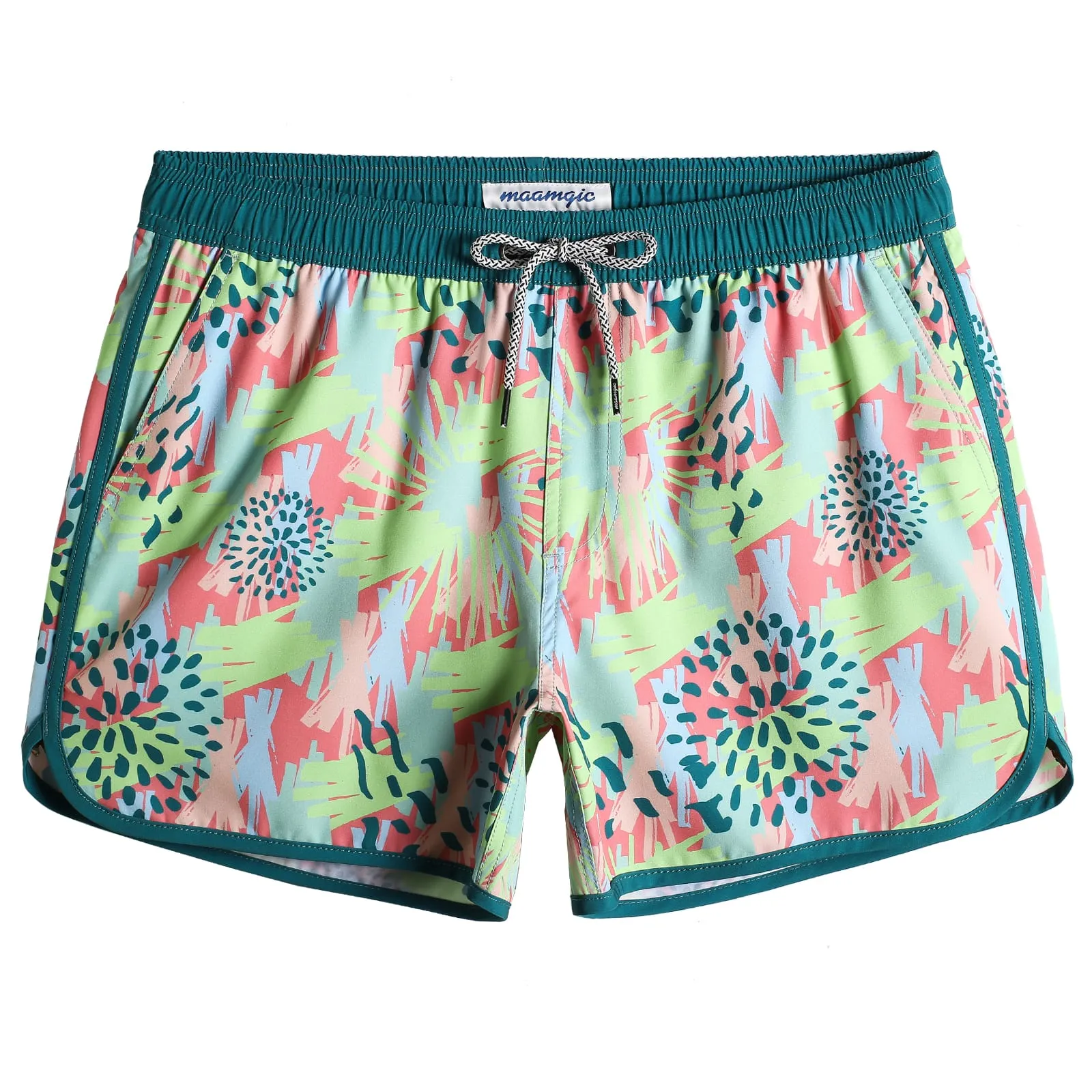 4.5 Inch Inseam Vintage Stretch  Bright Fireworks Swim Trunks