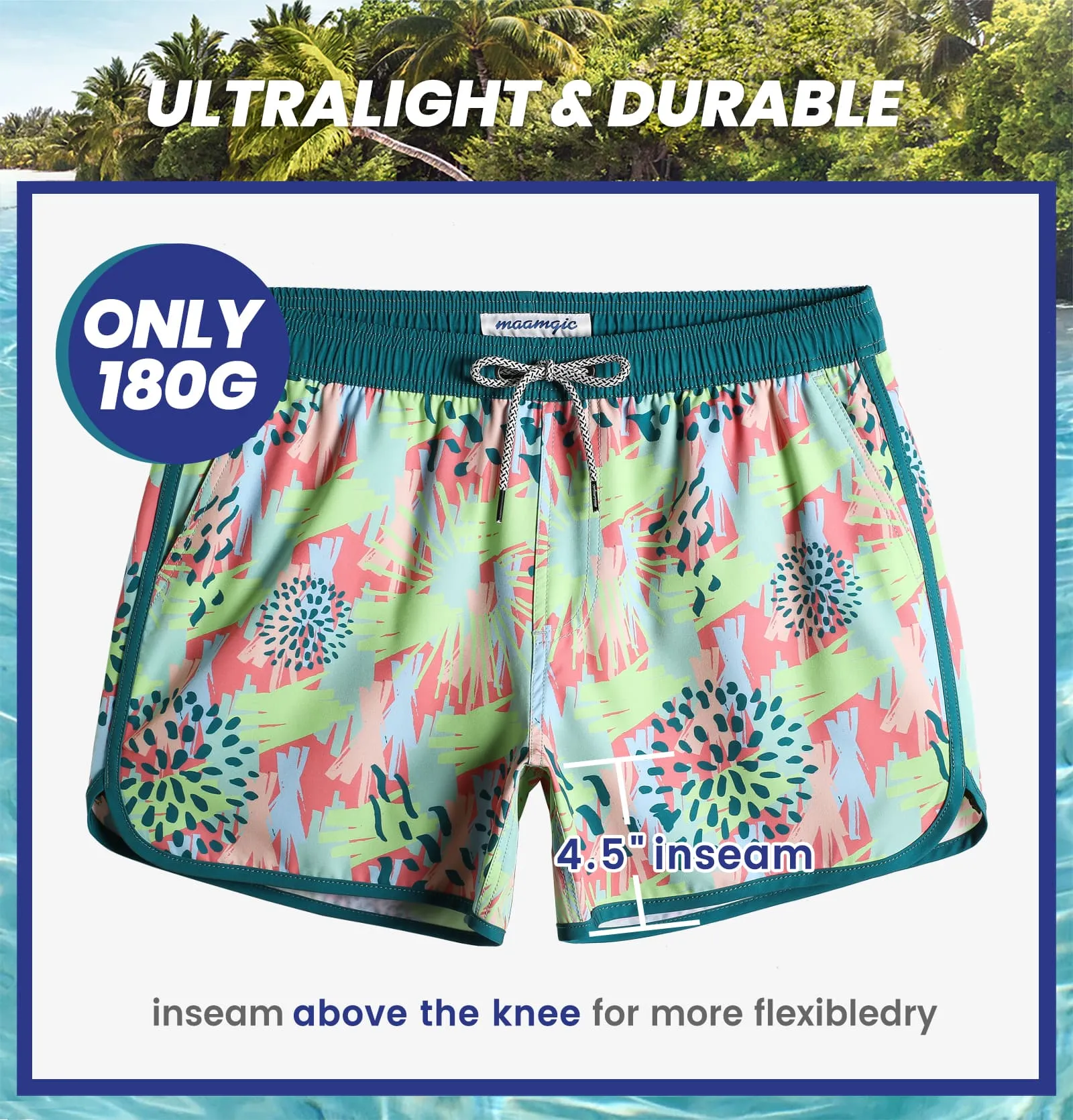 4.5 Inch Inseam Vintage Stretch  Bright Fireworks Swim Trunks