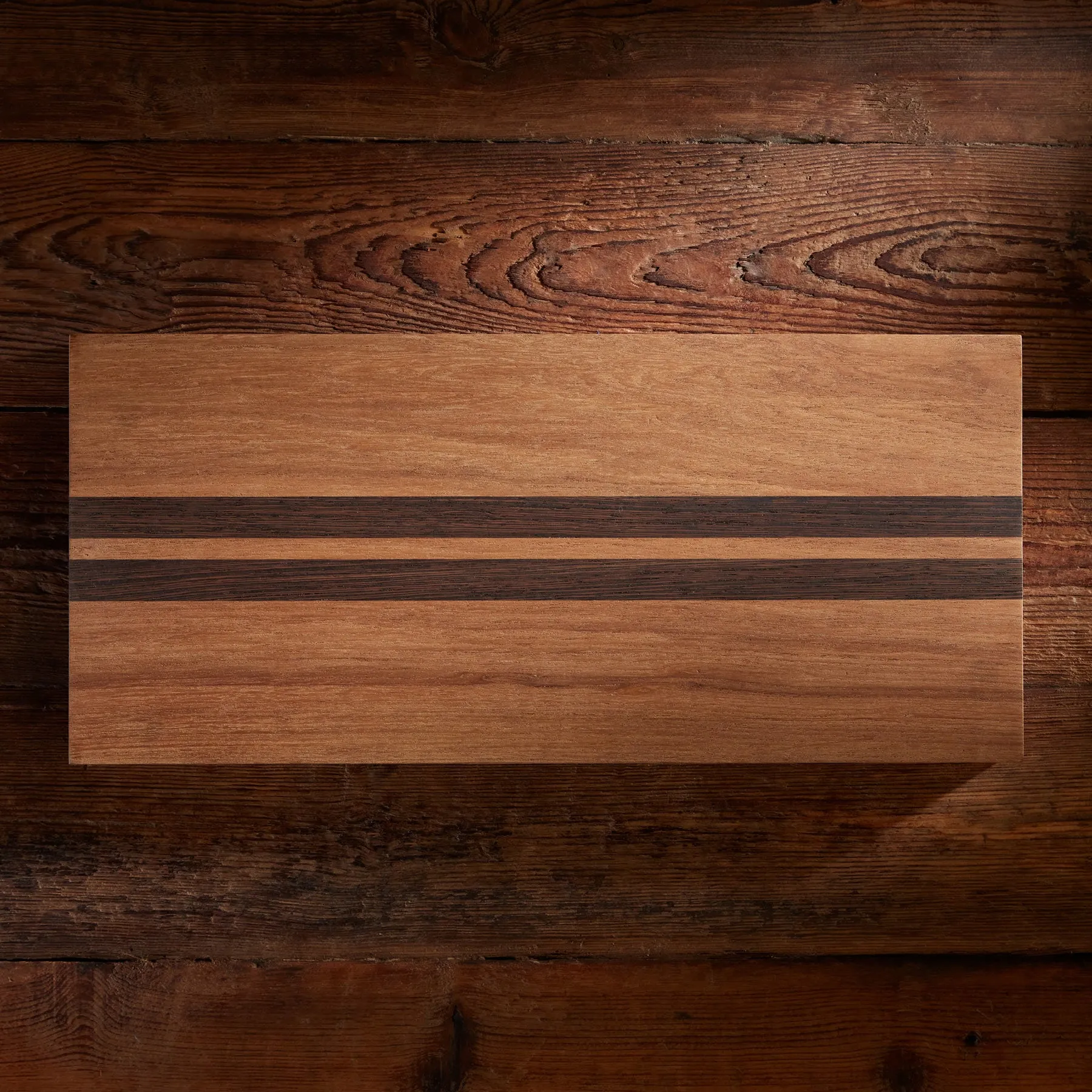 9X20" Teak Serving Board - Teak/Natural Finish with Double Stripe