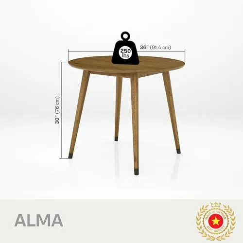 Acacia Alma Solid Wood Dining Table / 36" Kitchen Table Round Dining Table for 4 Dining Room Table, Patio Table, End Table, Coffee Table, Work Desk, Natural Wood Dining Table Round Kitchen Table, Oak