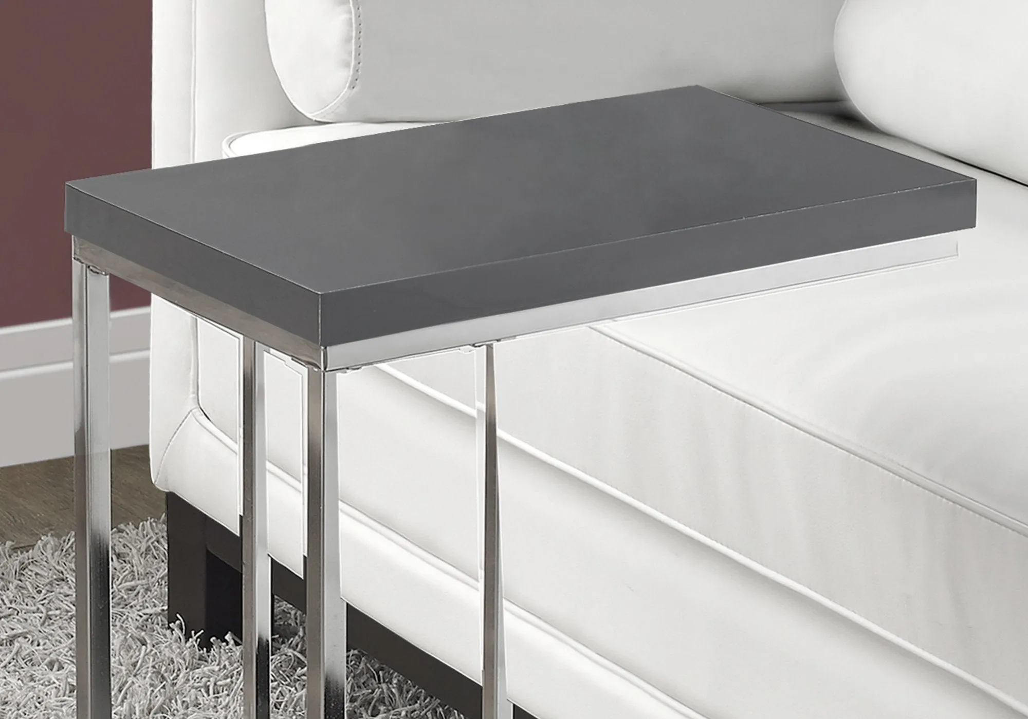 Accent Table - Glossy Grey With Chrome Metal