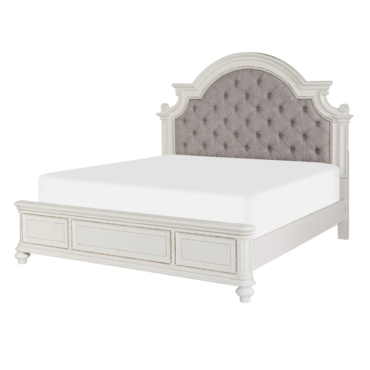 Antique White King Bed with Tufted Headboard