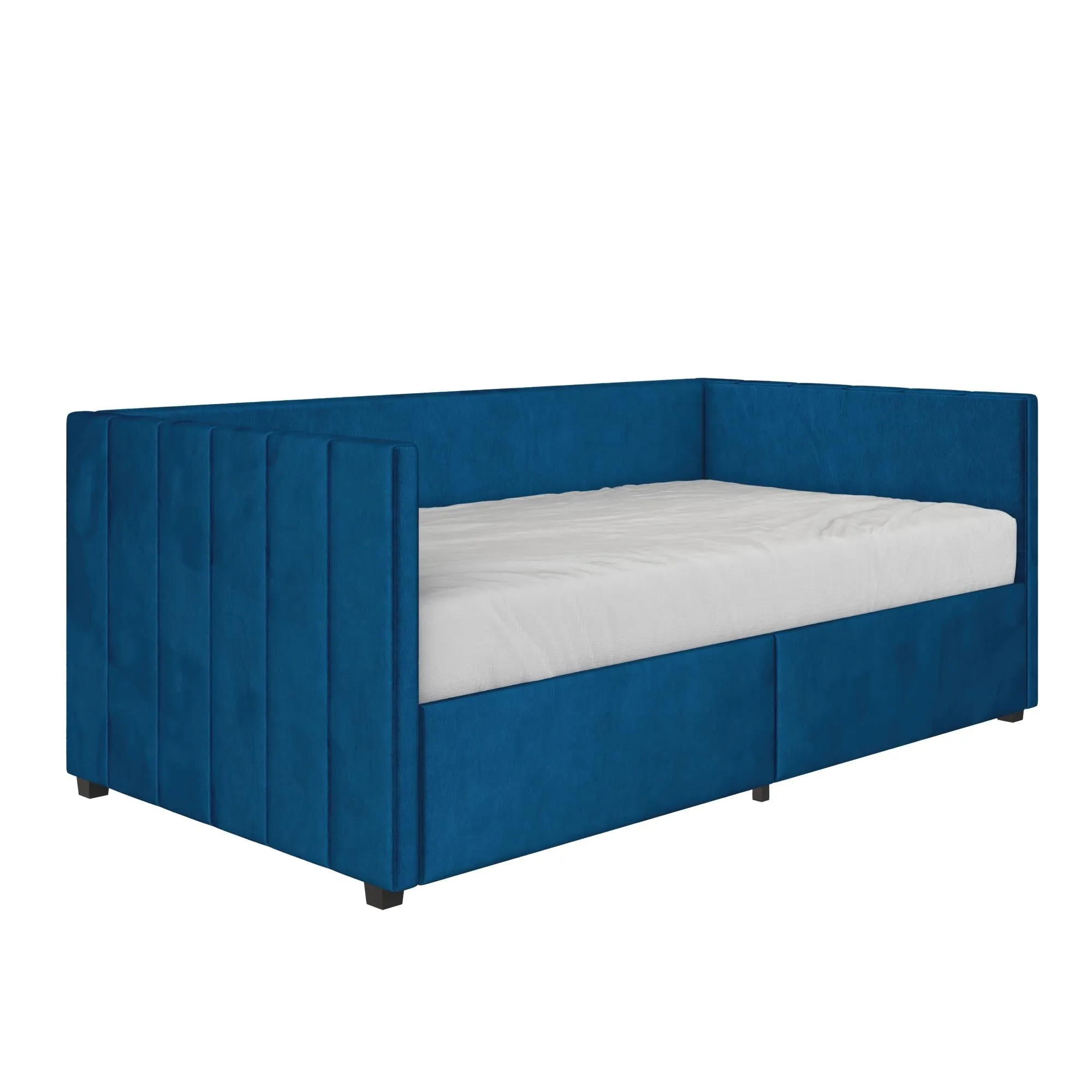 Arliss Modern Glam Tuxedo Daybed with Storage, Twin, Blue Velvet