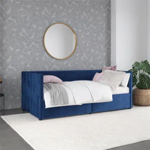 Arliss Modern Glam Tuxedo Daybed with Storage, Twin, Blue Velvet