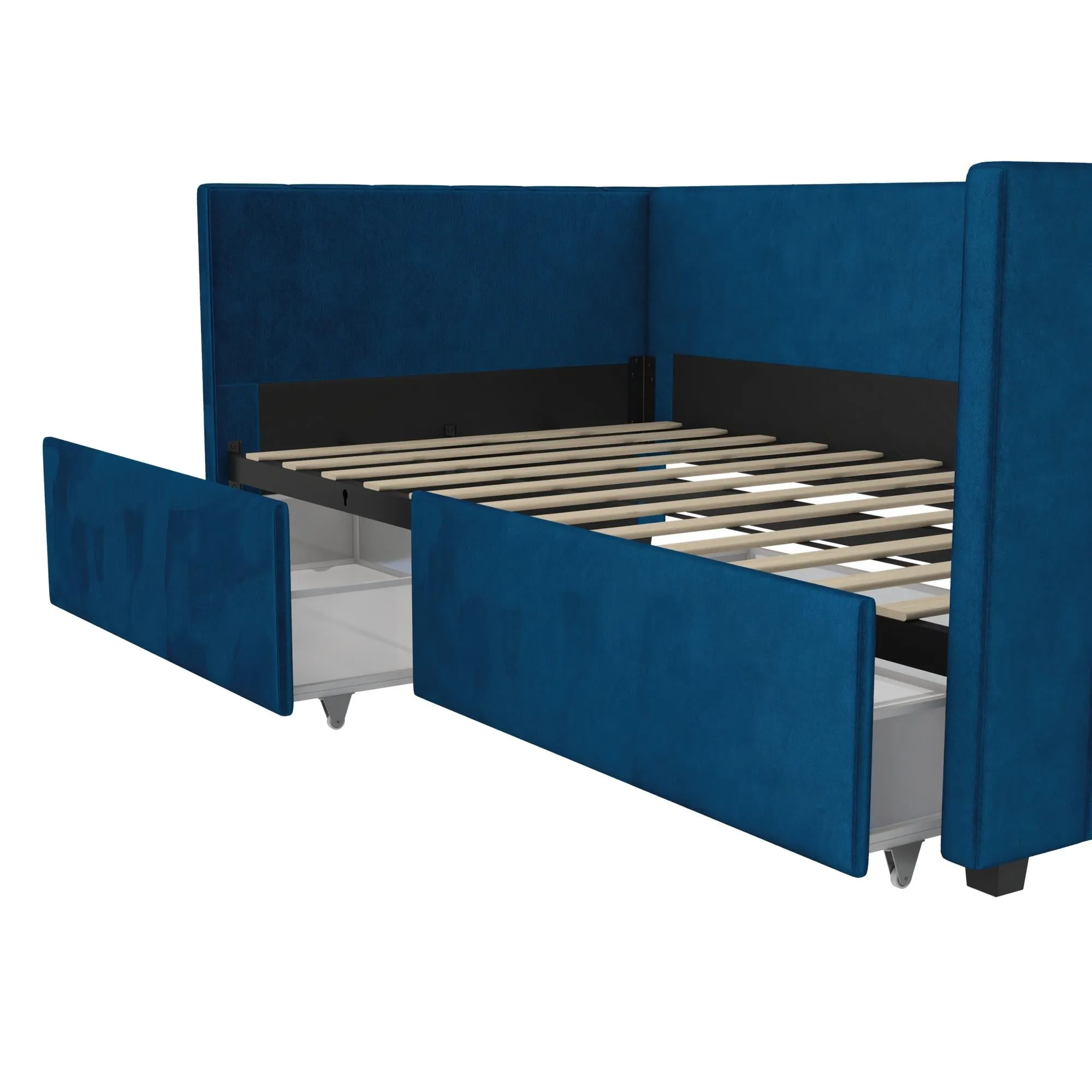 Arliss Modern Glam Tuxedo Daybed with Storage, Twin, Blue Velvet