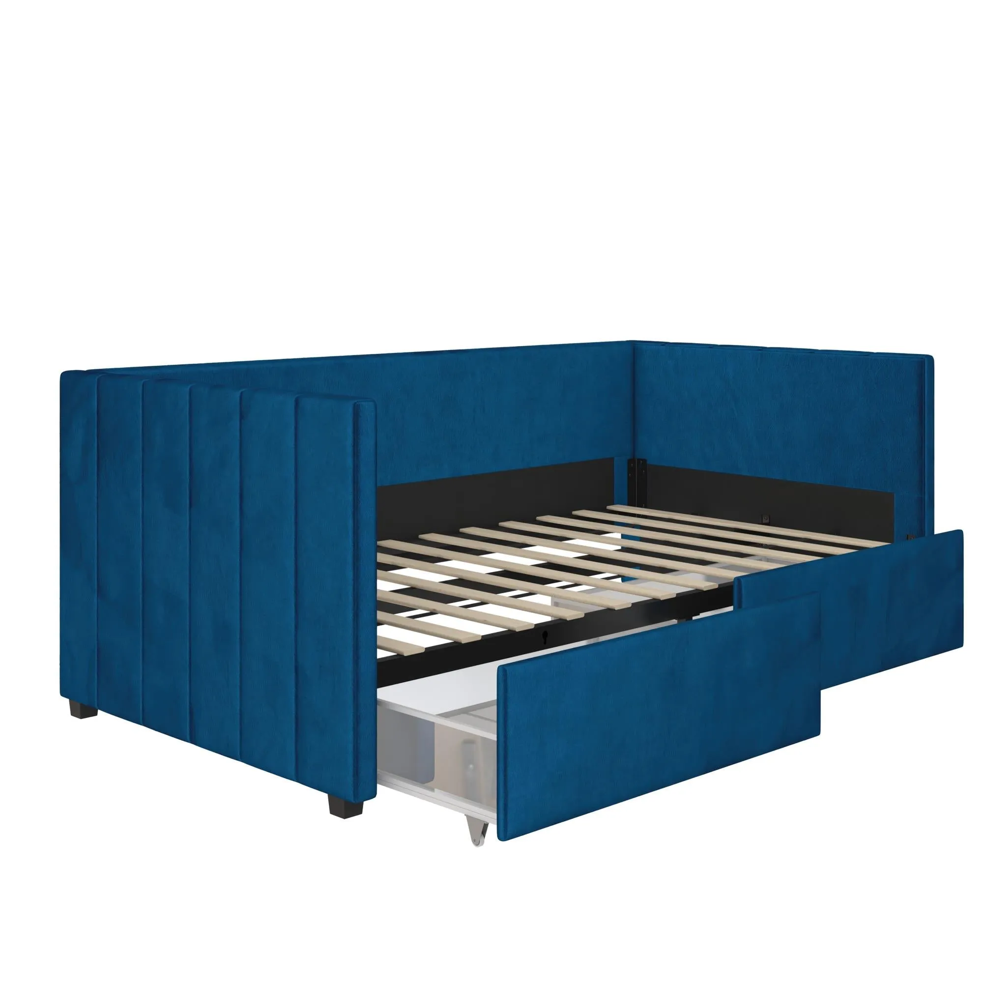 Arliss Modern Glam Tuxedo Daybed with Storage, Twin, Blue Velvet