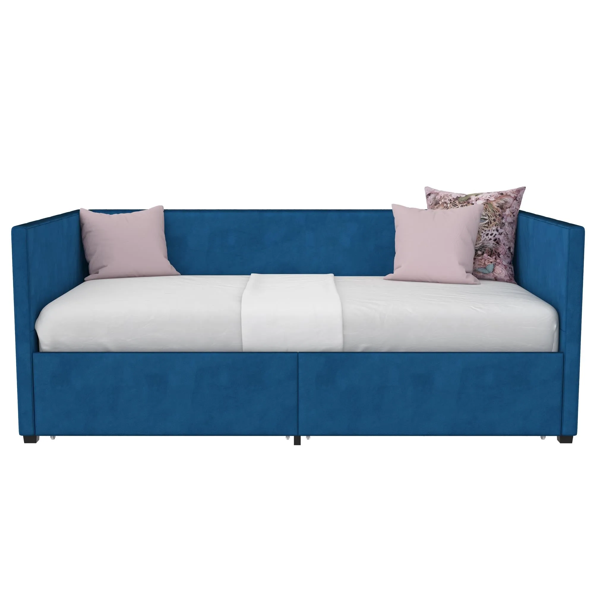 Arliss Modern Glam Tuxedo Daybed with Storage, Twin, Blue Velvet