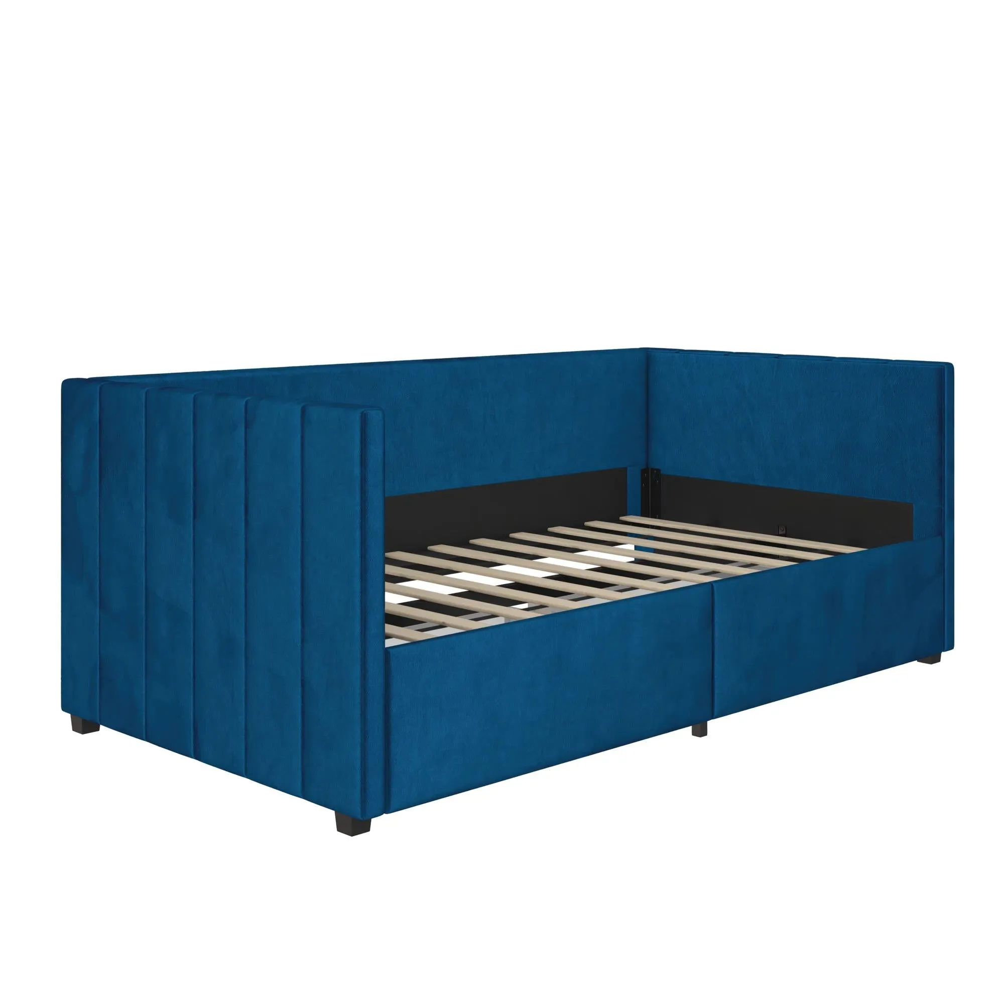 Arliss Modern Glam Tuxedo Daybed with Storage, Twin, Blue Velvet