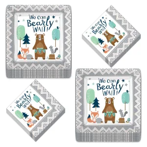 Bear-ly Wait Baby Boy Bear & Fox Paper Dinner Plates and Lunch Napkins (Serves 16)