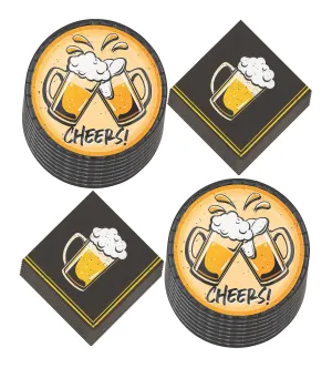 Beer Party Supplies and Beer Theme Decorations (Cheers and Beers Black Paper Dinner Plates and Luncheon Napkins (Serves 16))