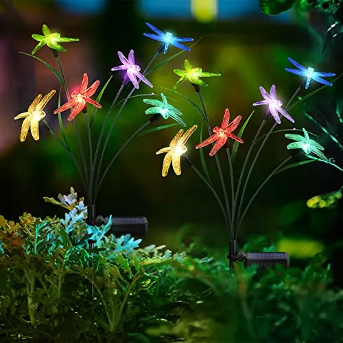 BEIDOULU Solar Garden Lights Solar Lights Outdoor Waterproof 2 Pack Solar Dragonfly Lights Sway by Wind Solar Yard Lights Outdoor Decorative for Pathway Patio Lawn Party Decor