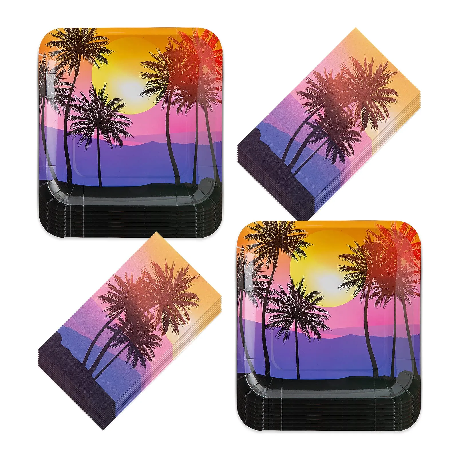 Boho Sunset Desert Palm Paper Dinner Plates and Dinner Napkins (Serves 16)