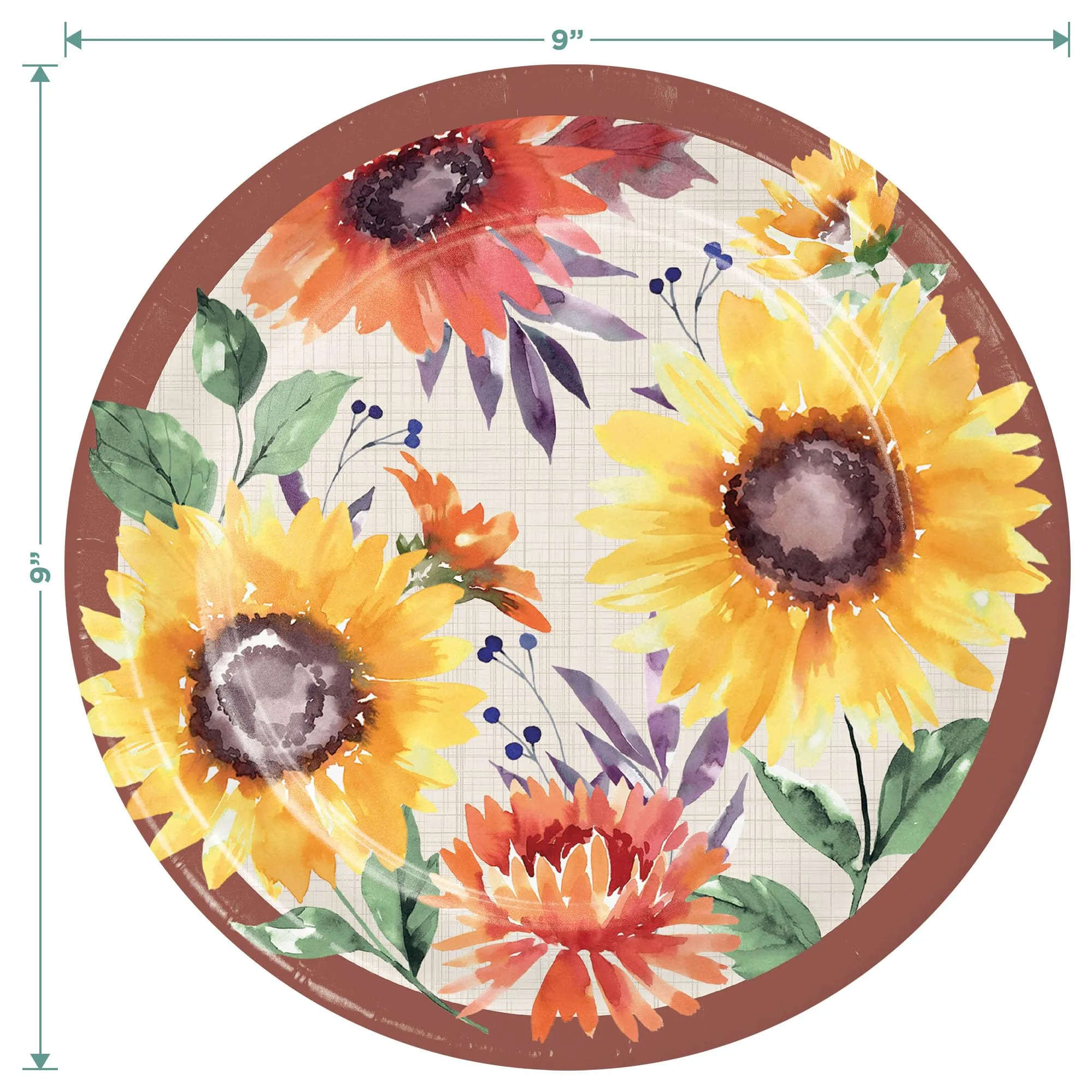 Bright Fall Sunflower Paper Dinner Plates, Lunch Napkins, and Forks (Serves 16)