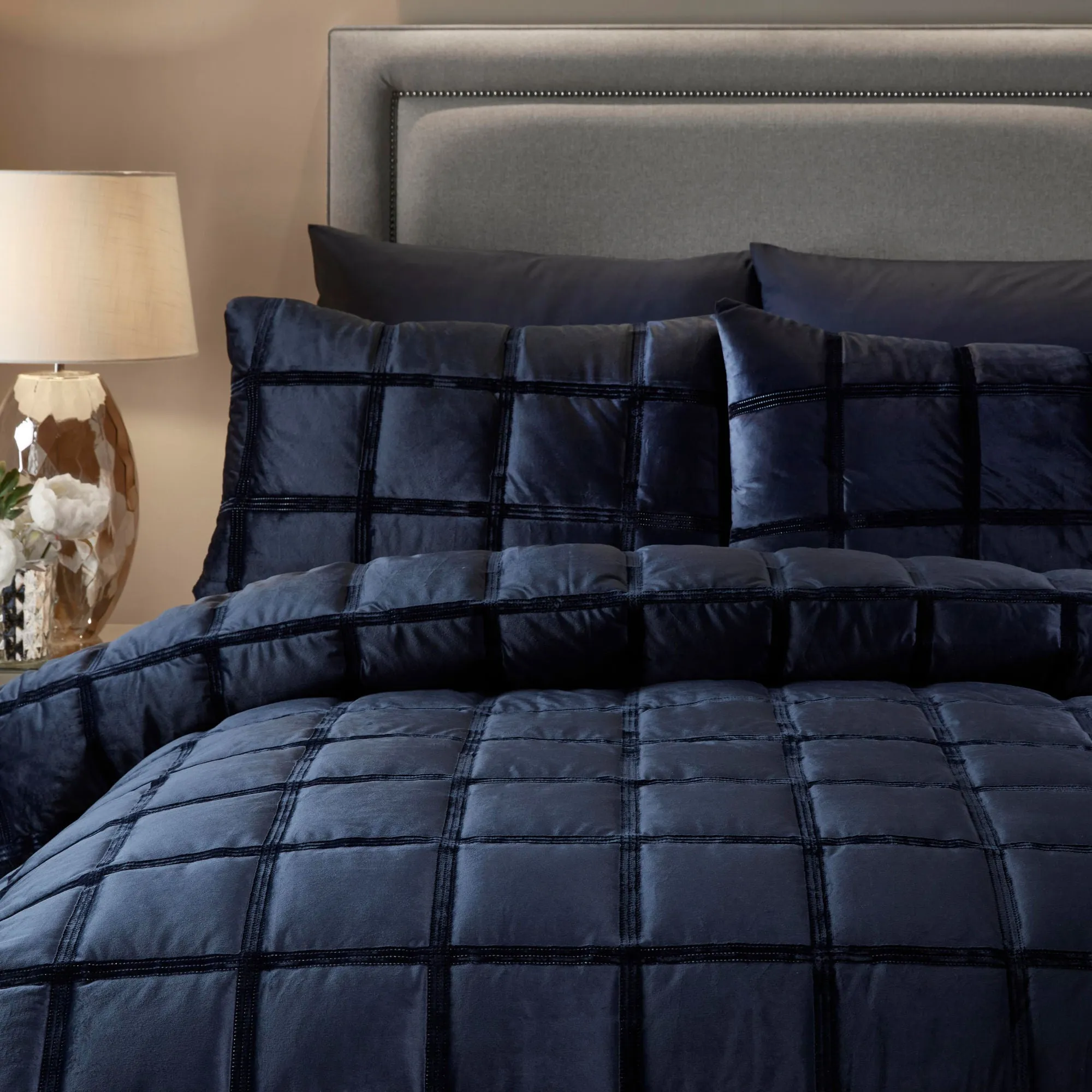 Brighton Square Duvet Cover Set by Soiree in Navy