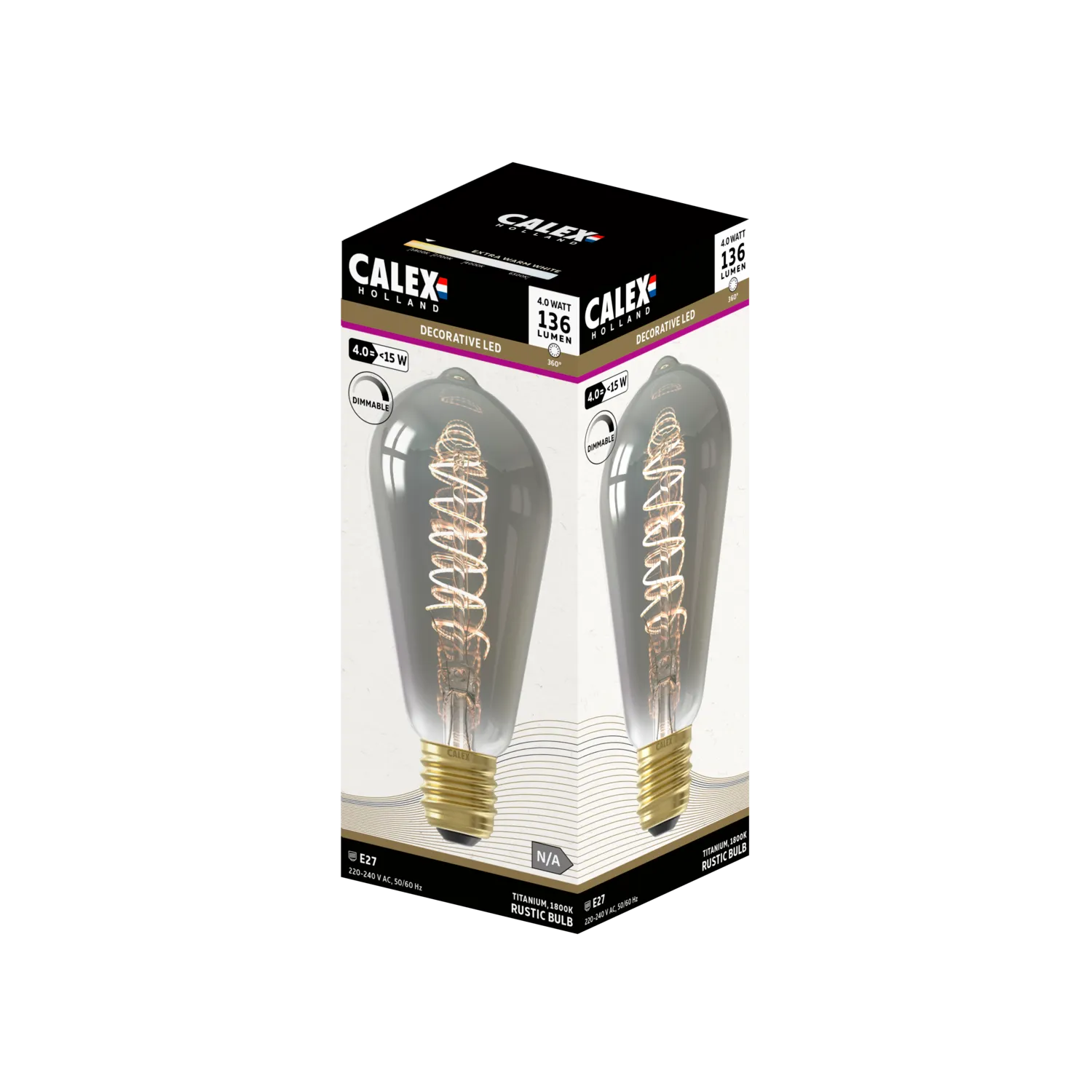 Calex Spiral Filament LED Lamp - E27 - ST64 - Titanium - 4W - Dimmable