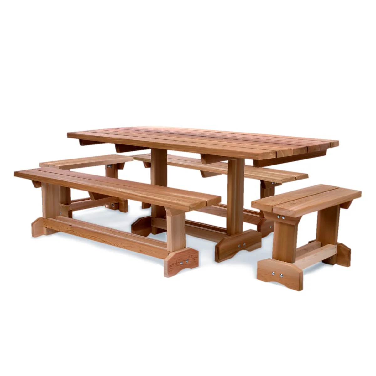 Cedar 3-Piece 72"W Picnic Table Set - Seats 8 - Handcrafted In Canada With Rot Resistant, Untreated, Western Red Cedar.