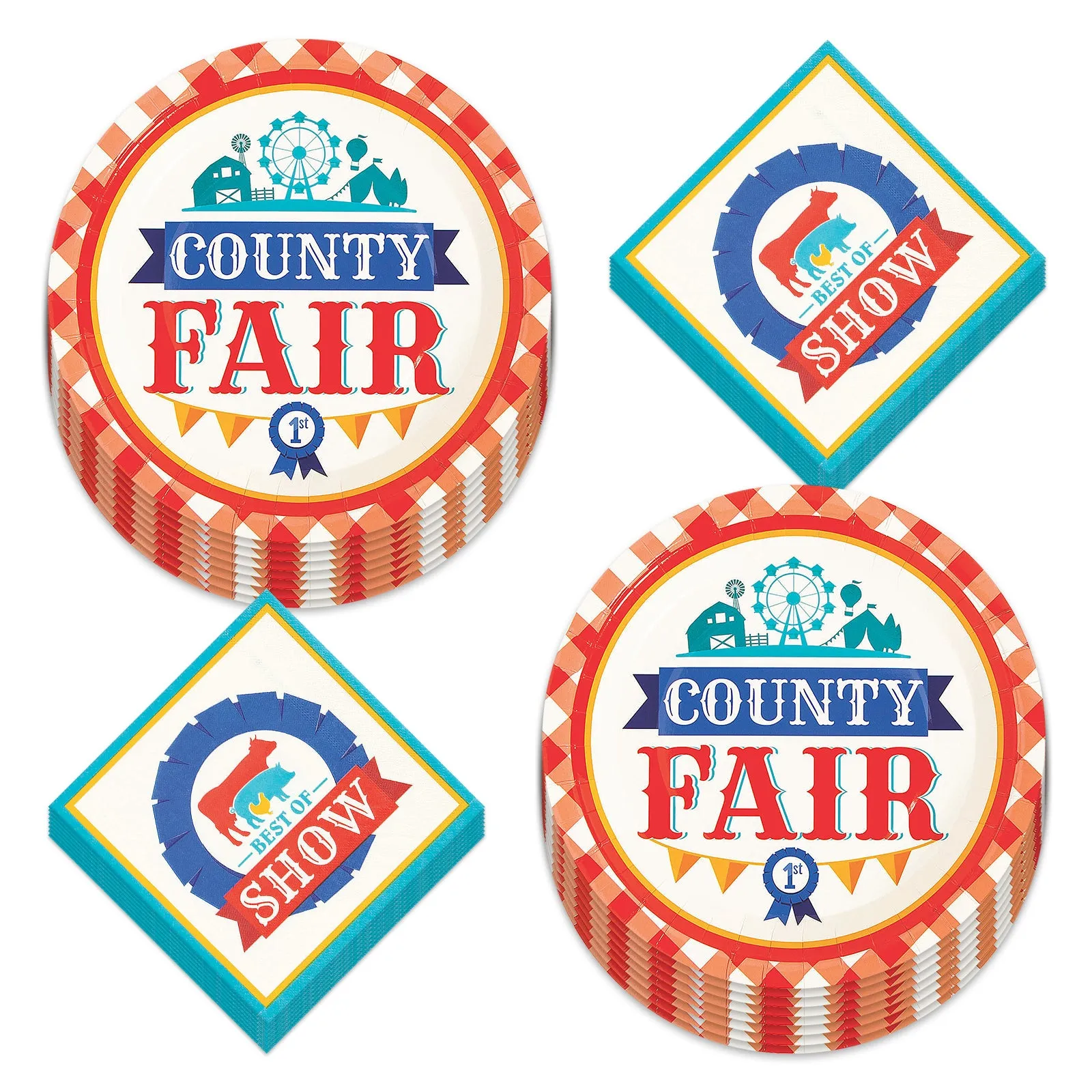 County Fair Party Paper Dinner Plates and Lunch Napkins (Serves 16)