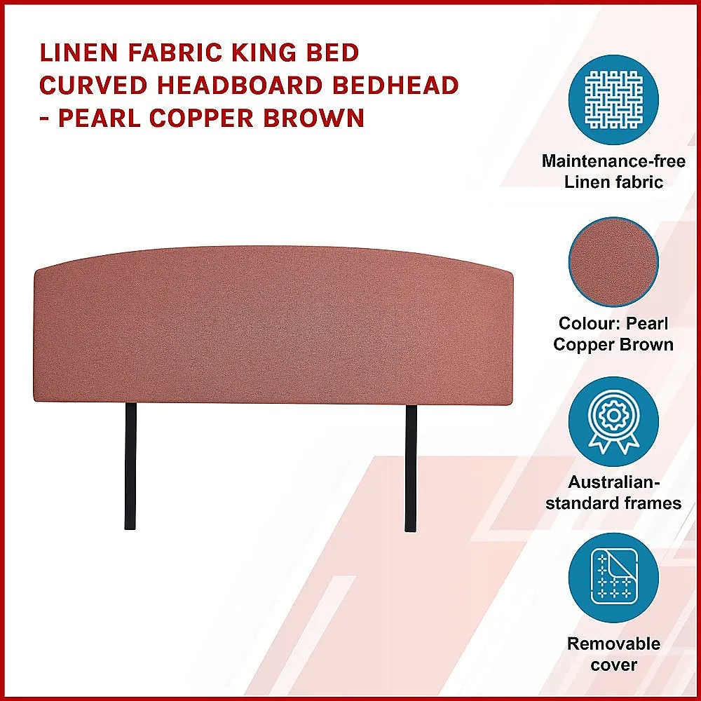 Customizable Linen Fabric King Headboard, Pearl Copper Brown