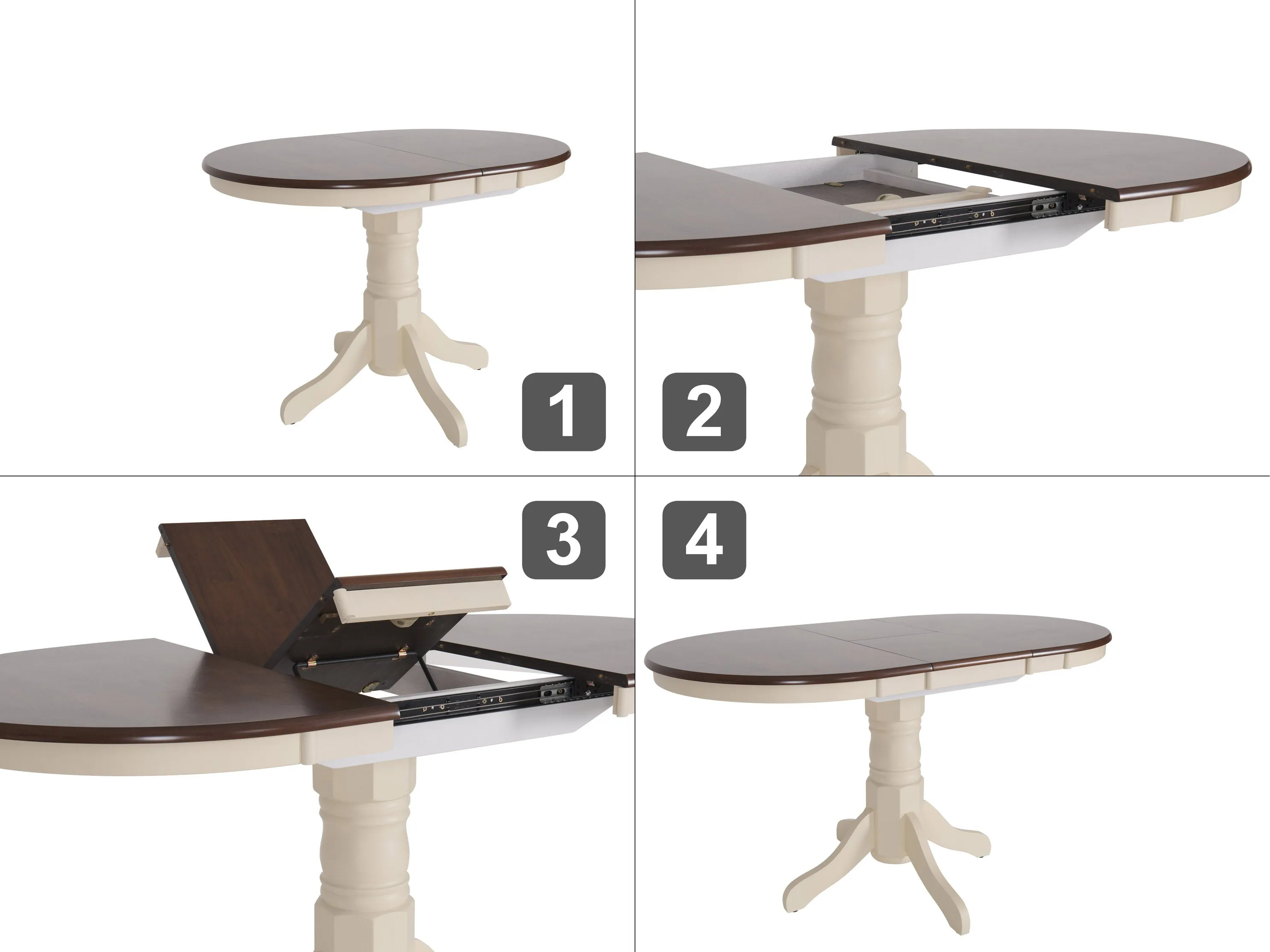 Dark Brown and Cream Extendable Oval Dining Table