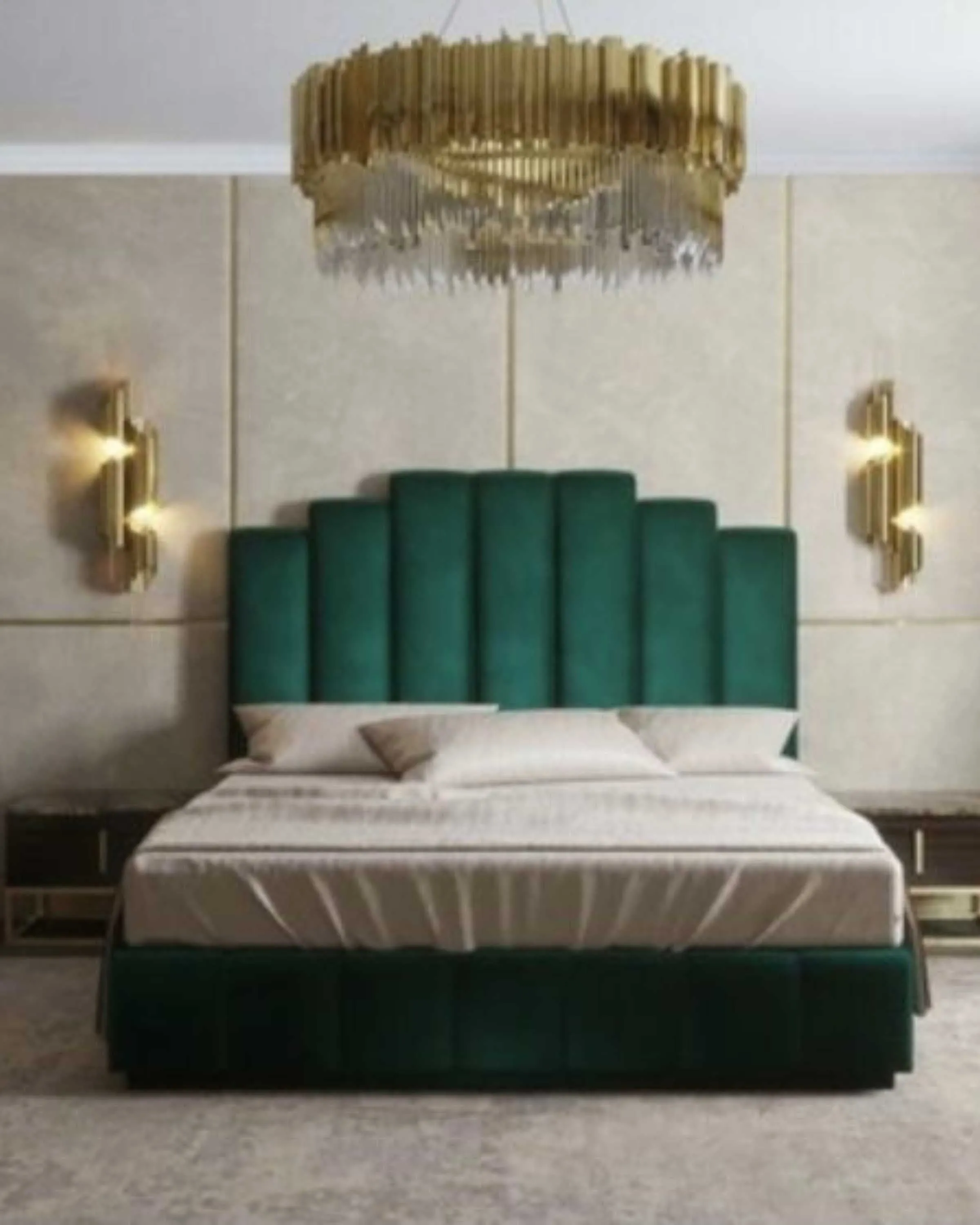 Dark Green Luxury Wood Bed with Headboard | king/Queen size bed with storage