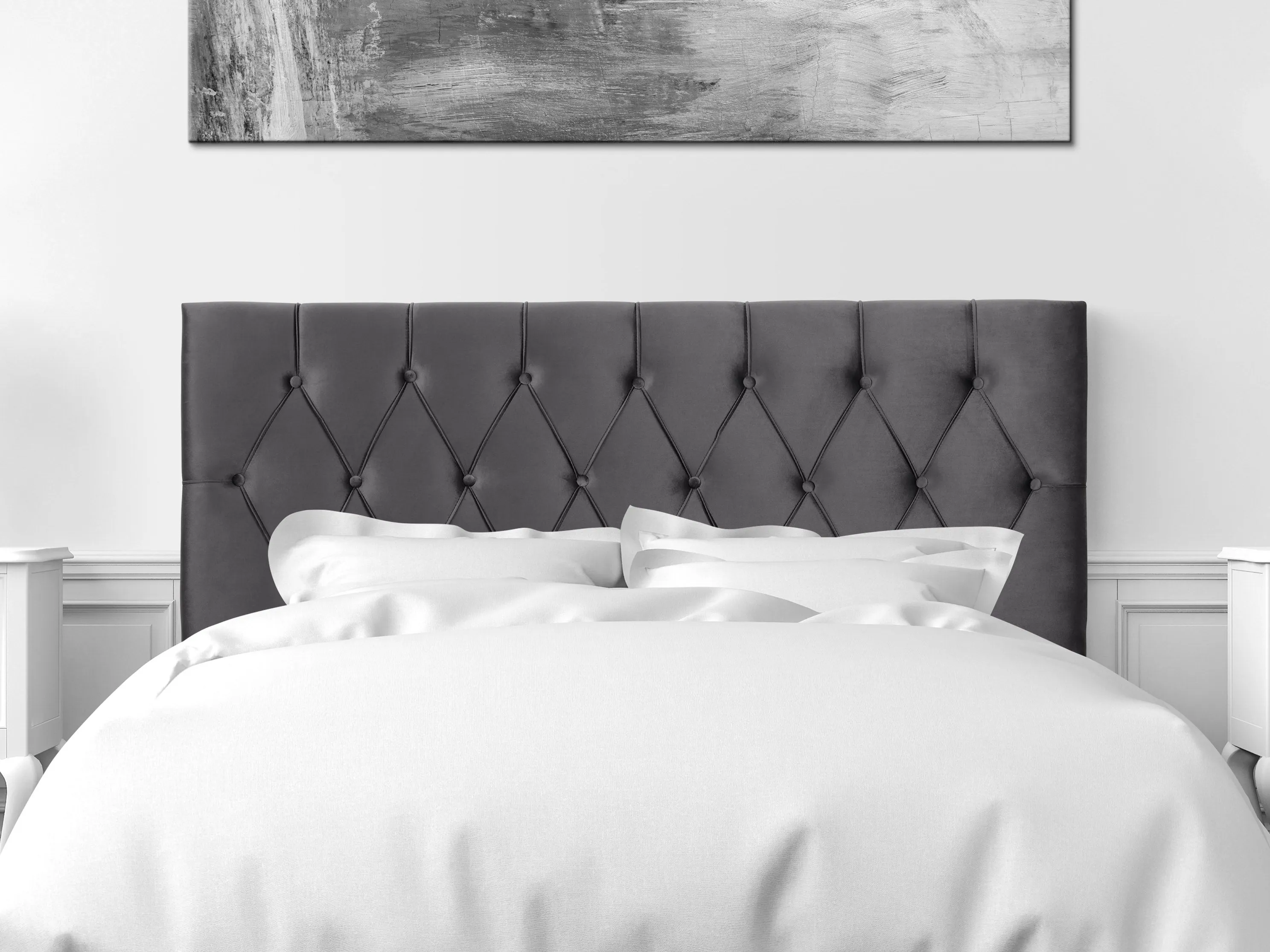 Dark Grey Velvet Queen Headboard