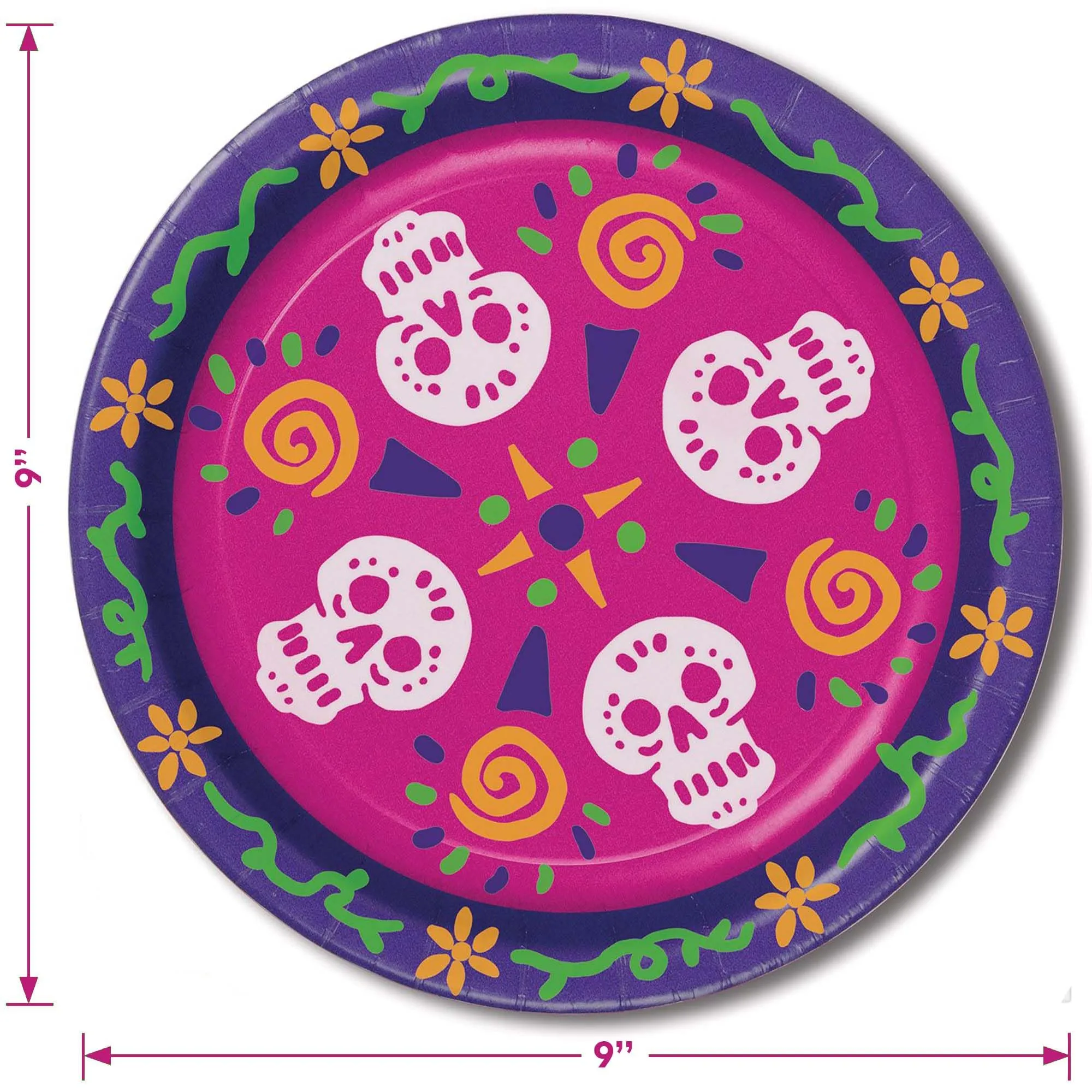 Day of the Dead Party Supplies - Skull Colorful Paper Plates and Napkins (Serves 16)