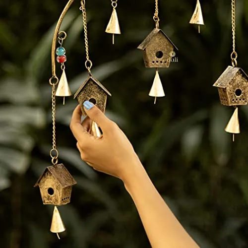 DULI Metal Windchime Wall Hanging, Feng Shui, Wall Art, Wall Decor, PositiveVibes, Rustic Wall Hangings, Wall Art, Diwali Decor, Home Decor, Positive Vibes (MetalWallHanging: Birdhouse)