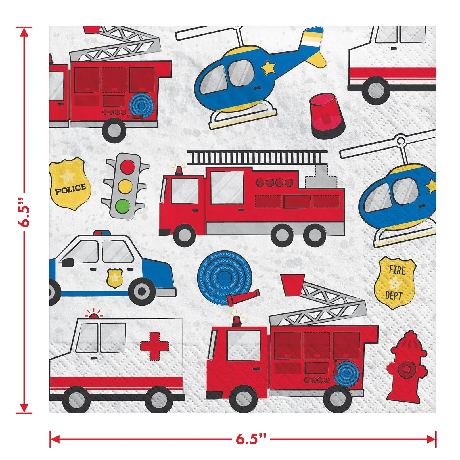 First Responders Fire Truck, Police Car, and Helicopter Transportation Paper Dinner Plates and Lunch Napkins (Serves 16)