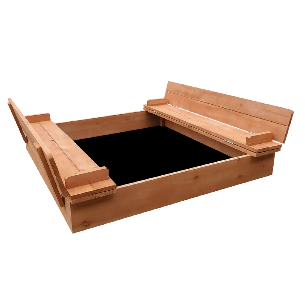 Foldable Wooden Sandpit with Benches, 90cm - Keezi