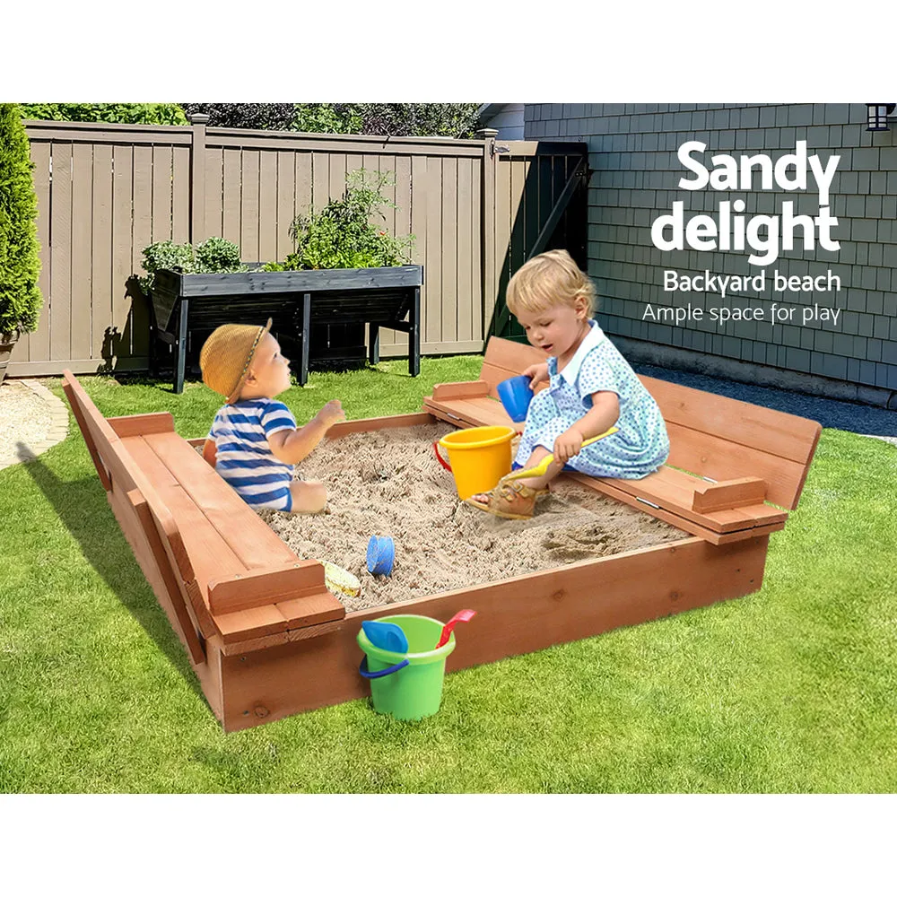 Foldable Wooden Sandpit with Benches, 90cm - Keezi