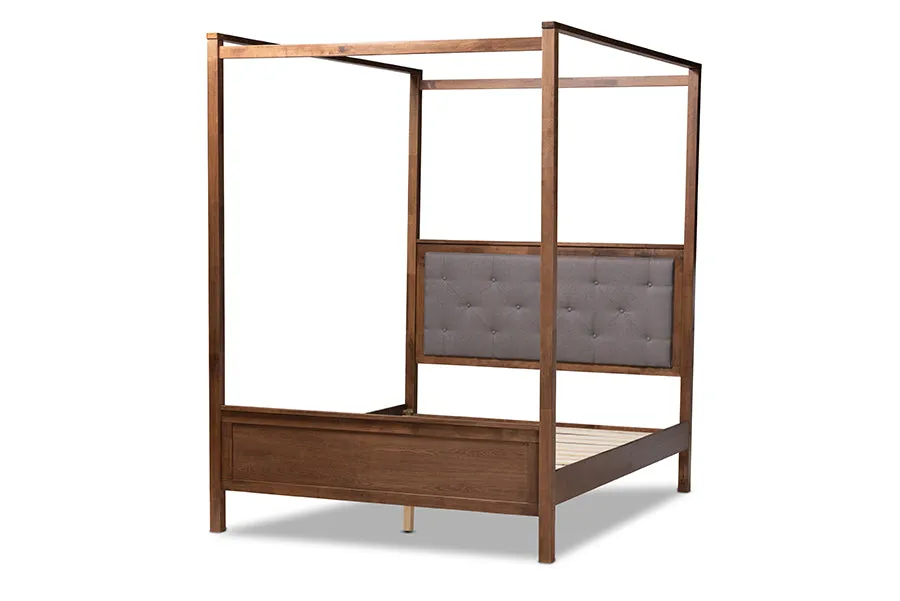 Gianna Gray Fabric and Walnut Brown Wood Platform Canopy Bed (King)