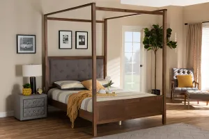 Gianna Gray Fabric and Walnut Brown Wood Platform Canopy Bed (King)