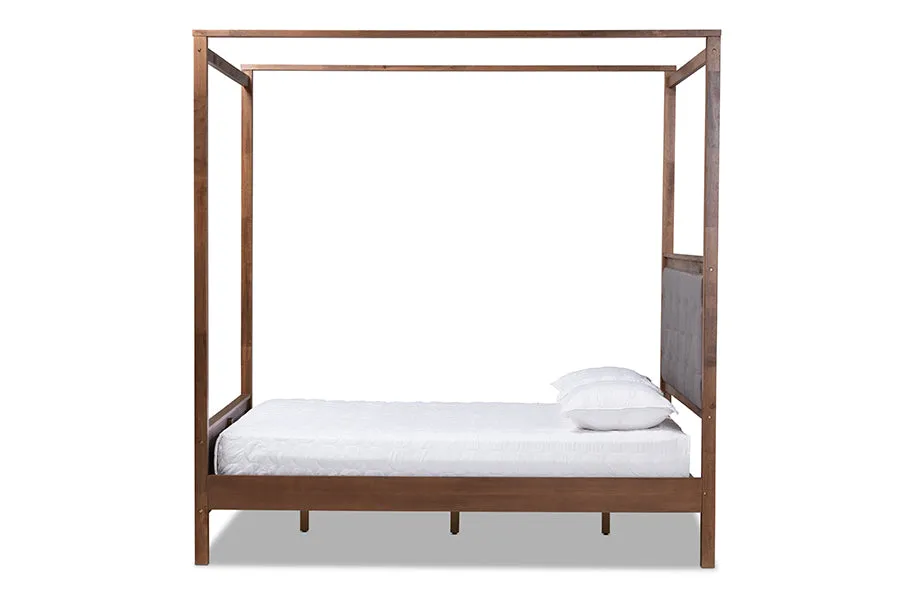 Gianna Gray Fabric and Walnut Brown Wood Platform Canopy Bed (King)