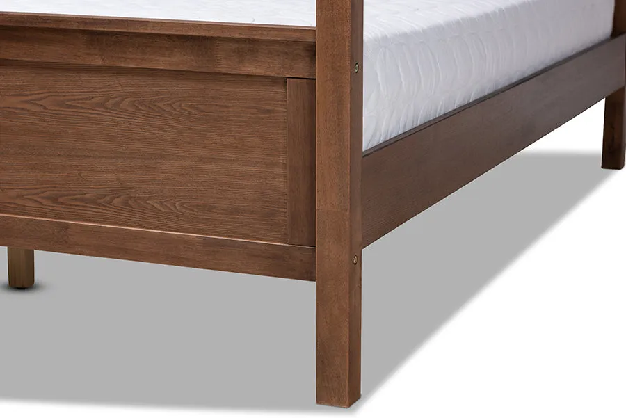 Gianna Gray Fabric and Walnut Brown Wood Platform Canopy Bed (King)