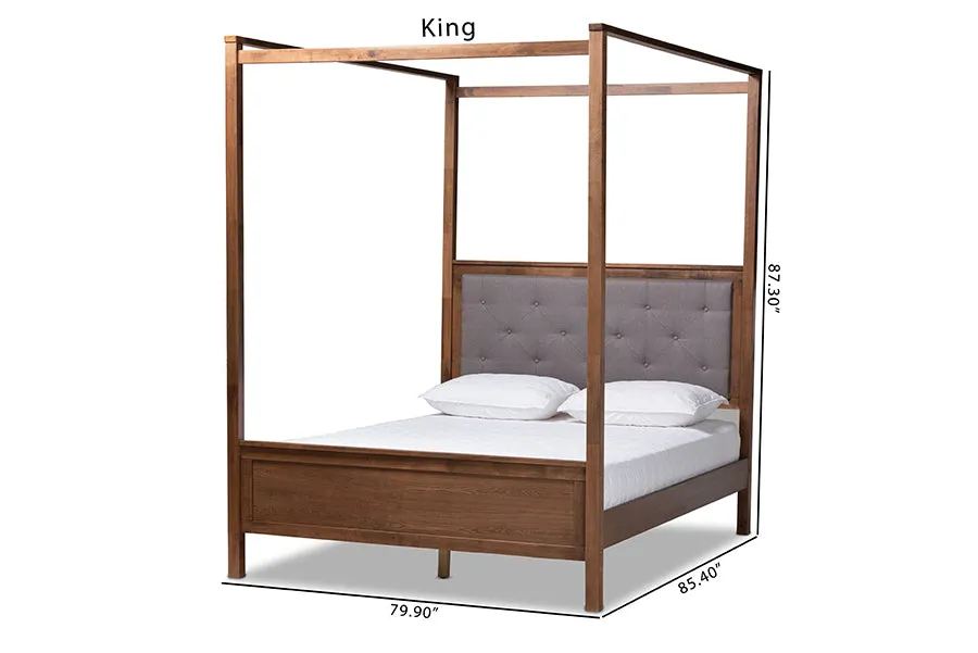 Gianna Gray Fabric and Walnut Brown Wood Platform Canopy Bed (King)