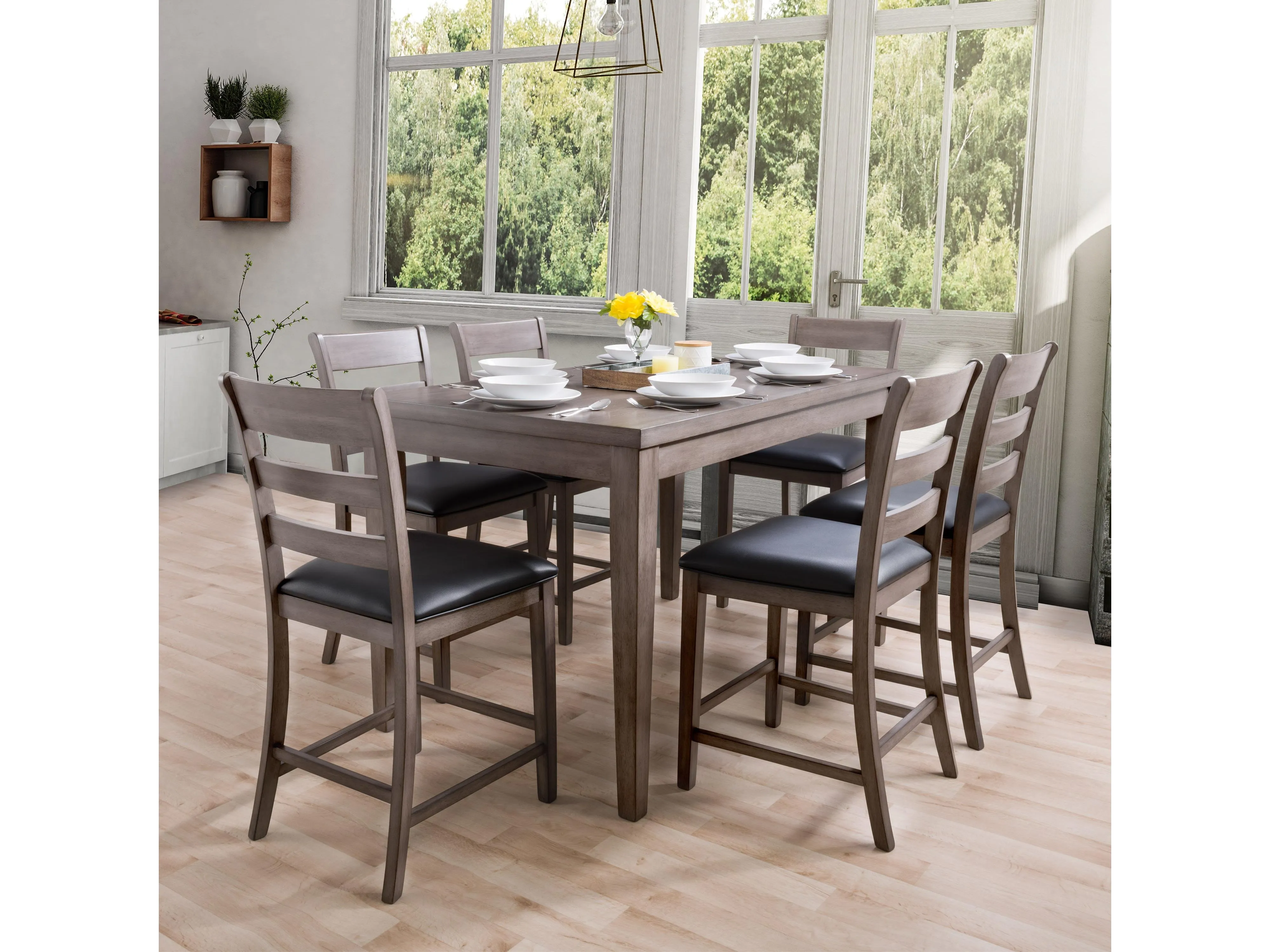 Grey Wood Dining Table, Counter Height