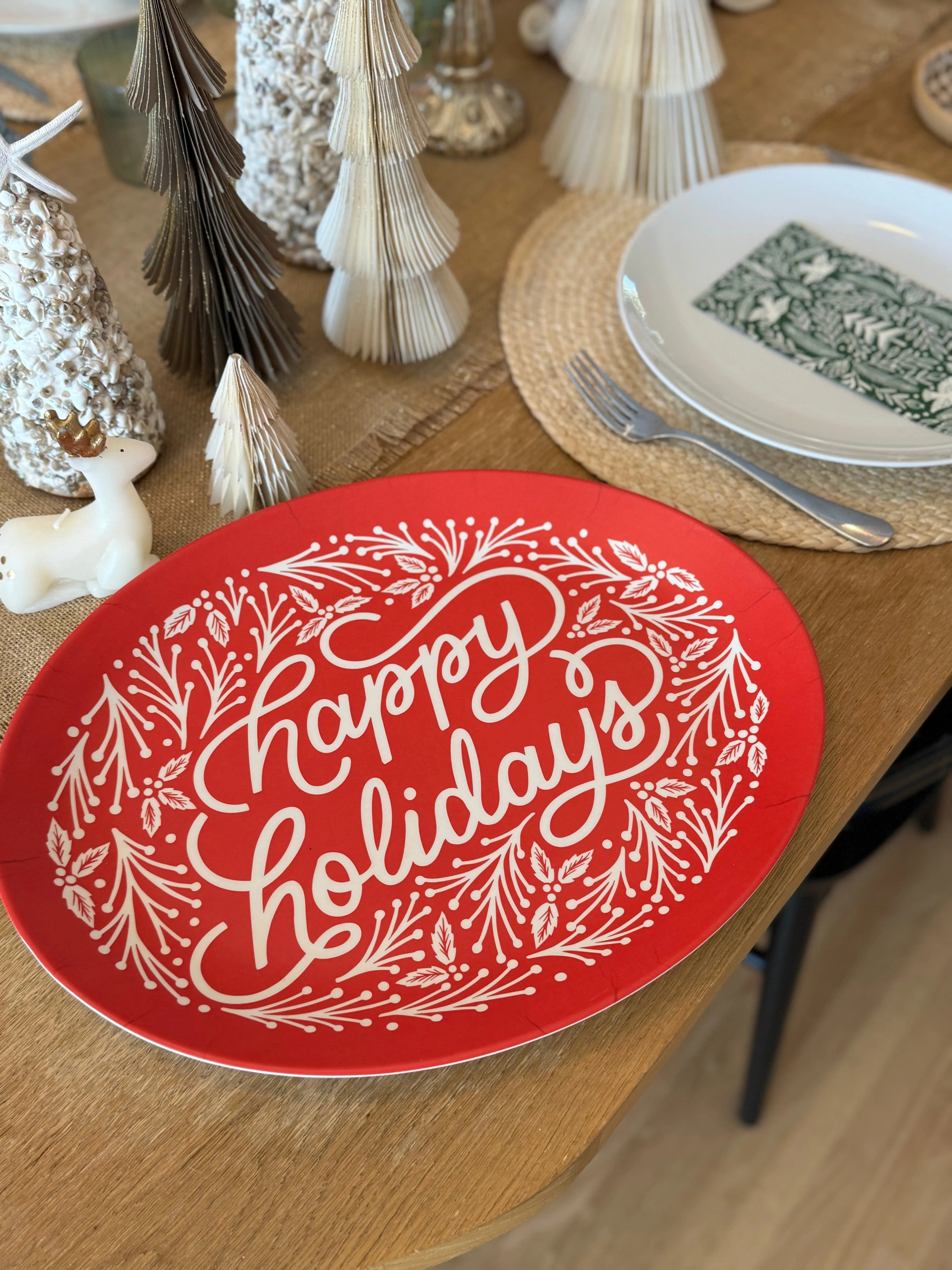 Happy Holidays Oval Bamboo Tray